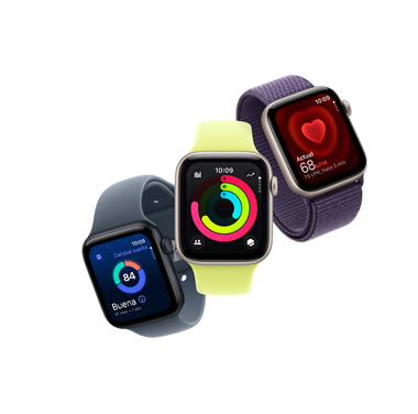 Varios Apple Watch SE con distintas orientaciones.