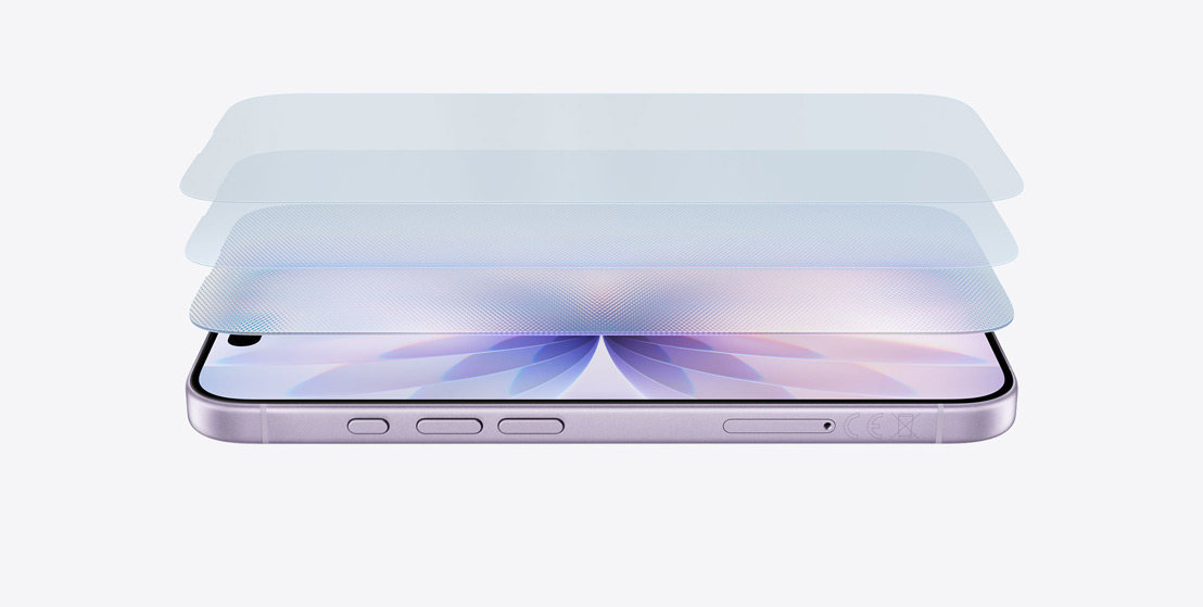 iPhone 17 i finishen lavendel, liggande, design i flera lager med Ceramic Shield 2