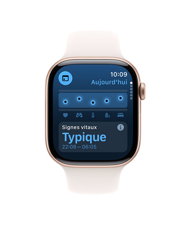 Apple Watch Ultra 3, boîtier en titane, noir, graphique circulaire et résultat du score de sommeil, côté gauche, bouton Action, côté droit, Digital Crown, bouton latéral, Bracelet Océan, noir, analyse complète du sommeil affichée sur un iPhone jumelé 