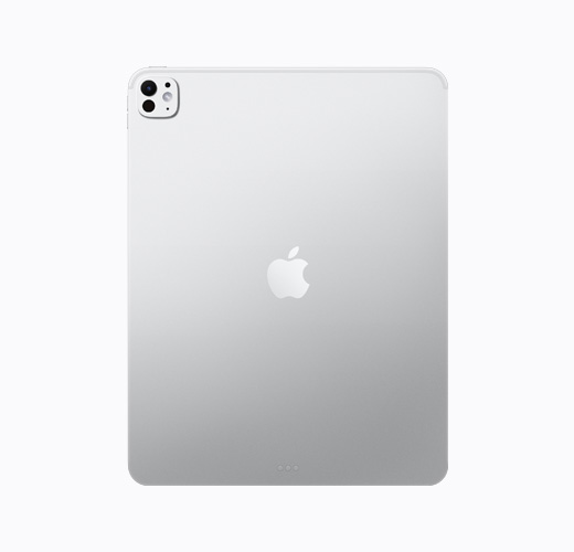 iPad Proの背面の外観、カラーはシルバー、光沢のあるシルバーのAppleのロゴ