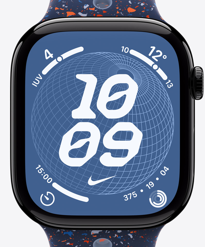 Carátula Globo de Nike, hora, Swoosh de Nike, complicaciones: índice UV, clima, temporizador, círculos de Actividad