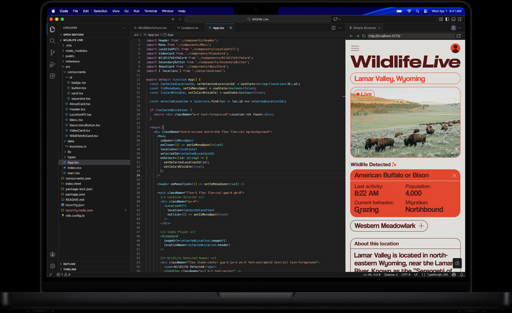 Ekran MacBooka Pro przedstawiający kodowanie aplikacji w Visual Studio Code