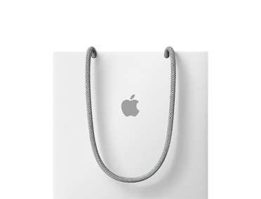 White Apple bag, grey rope handles, gray Apple logo centred