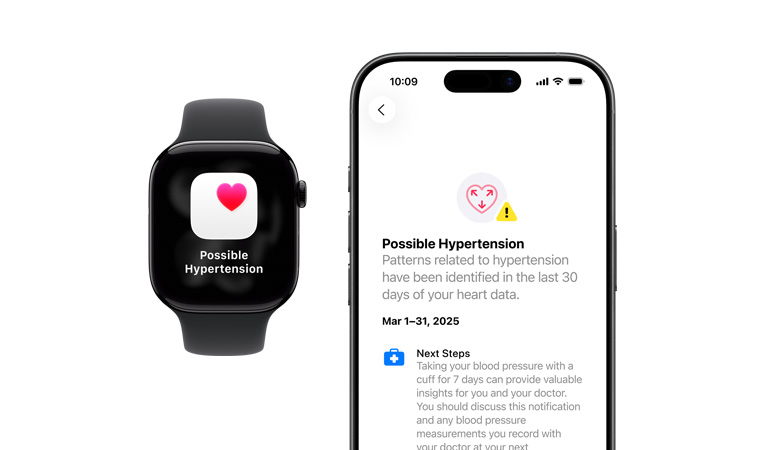 Powiadomienie o możliwym nadciśnieniu na Apple Watch Series 11, dokładniejsze powiadomienie widoczne na iPhonie