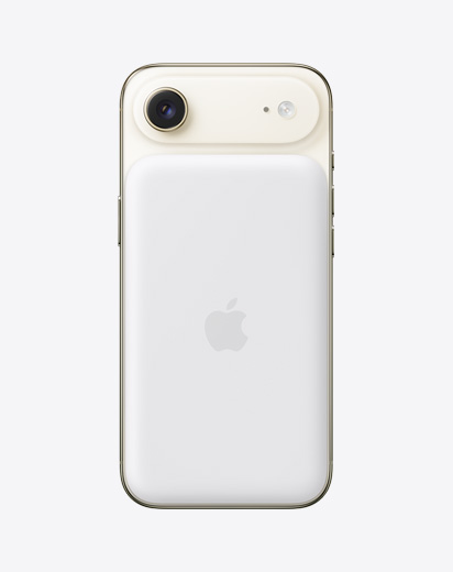 iPhone Air, parte trasera, color dorado claro, batería MagSafe acoplada