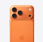 iPhone 17 Pro, parte trasera, color naranja cósmico, sistema de cámaras Pro Fusion en el módulo superior