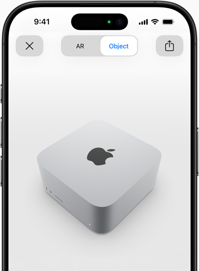 ตัวอย่างประสบการณ์ AR ของ Mac Studio ที่รับชมบน iPhone