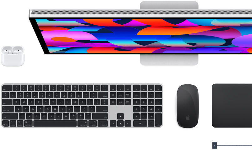 Tilbehør til Mac: AirPods, Studio Display, Magic Keyboard, Magic Mouse, Magic Trackpad, MagSafe-opladerkabel